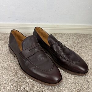 Peter Millar Mens Leather Penny Loafers 9.5 M Dark Brown Slip On Business Casual